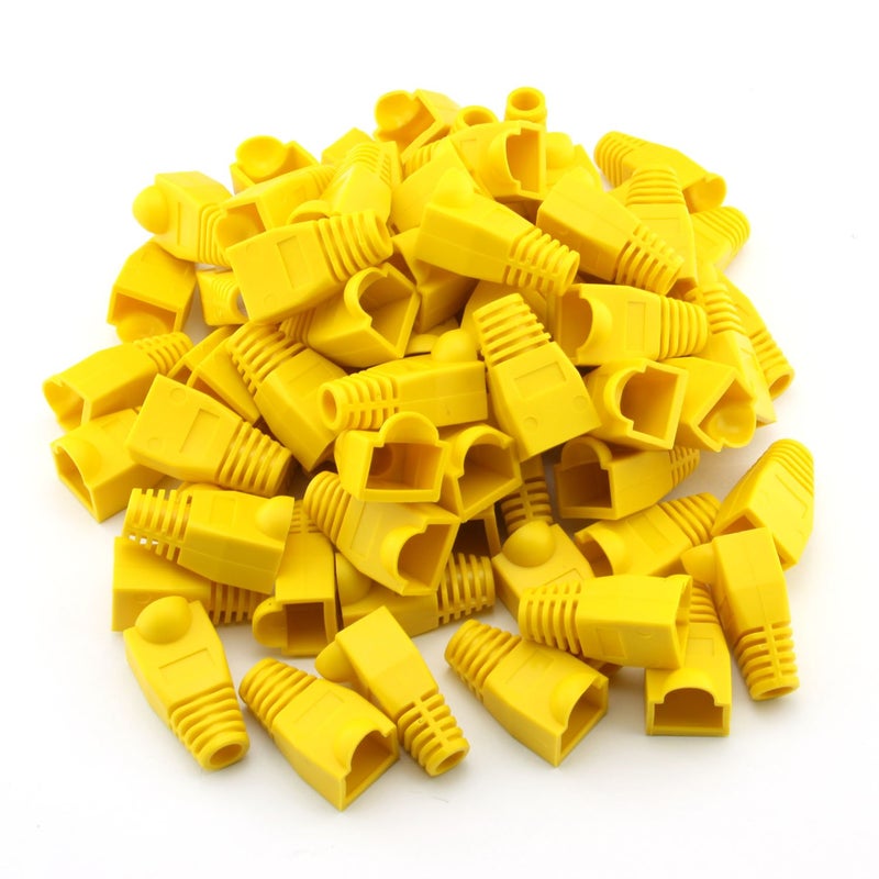 Maxmoral ماكس مورال 100 حزمة كابل شبكة إيثرنت CAT5E CAT6 RJ45 مع أحذية تخفيف الضغط - أصفر - Image 1